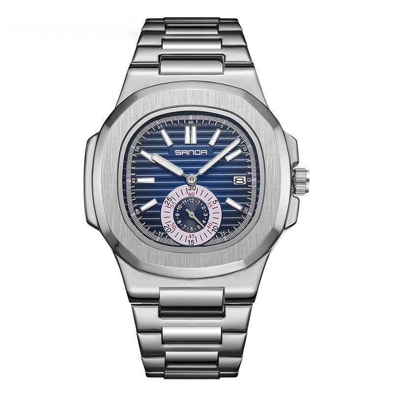 Steel Belt Luminous Calendar Quartz Watch 7020 Fashion Stainless Steel Waterproof Men's Watch