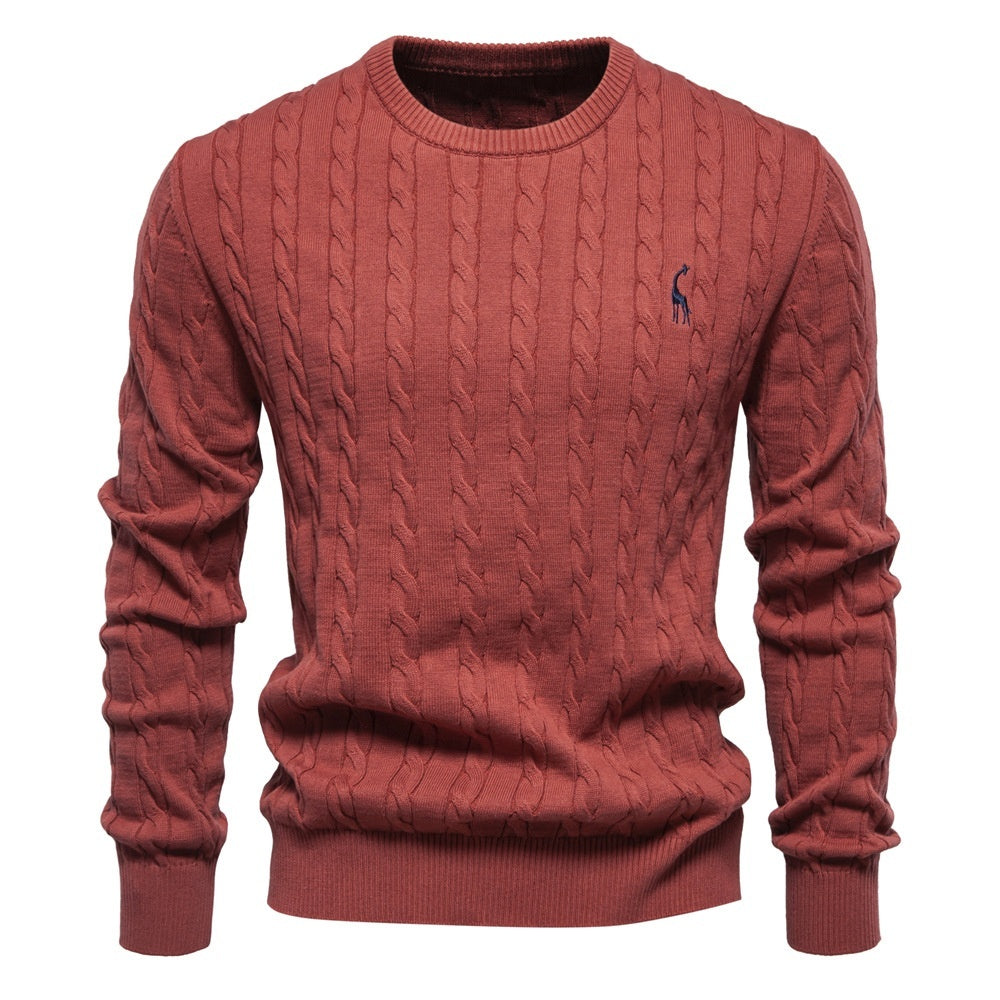 Autumn And Winter Sweater Pullover Deer Embroidery Solid Color Sweater For Men