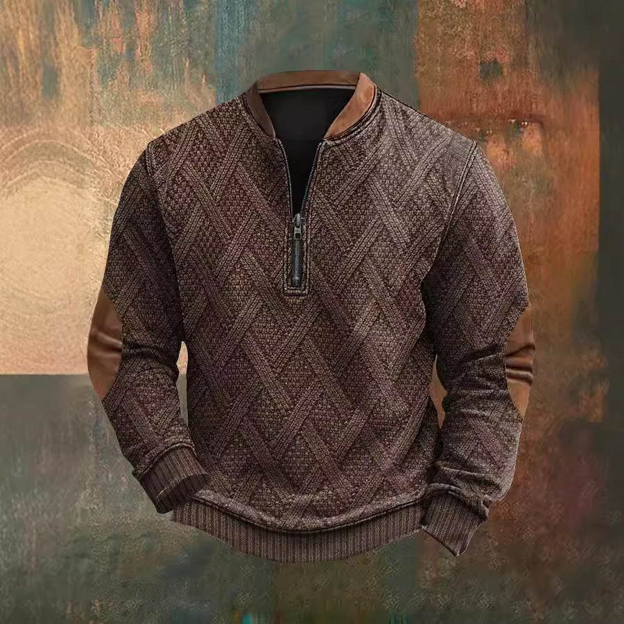 Men's Half Zipper Sweater European And American Autumn And Winter Printing Sweater