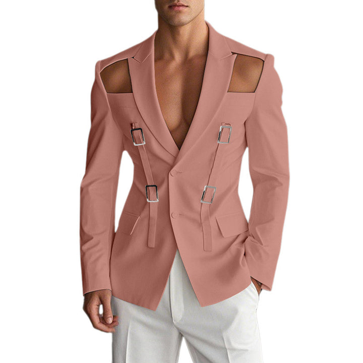 Men’s Slim Fit Solid Color Suit Jacket – Hollow Metal Button Performance Blazer