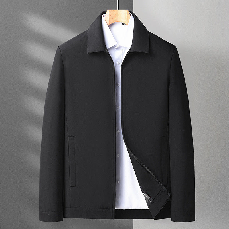 Men’s Casual Lapel Jacket – Slim Fit Business-Style Polyester Coat for Middle-Aged Men