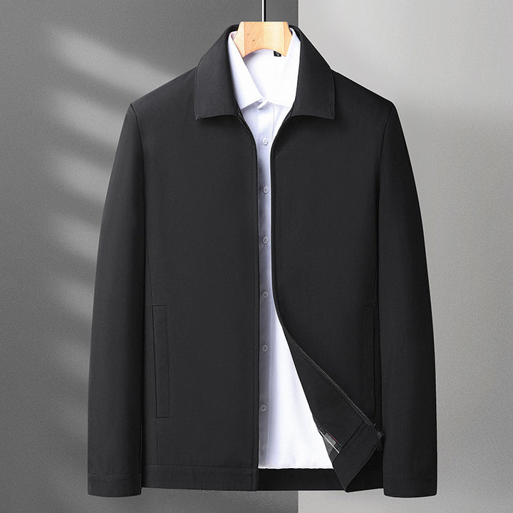 Men’s Casual Lapel Jacket – Slim Fit Business-Style Polyester Coat for Middle-Aged Men