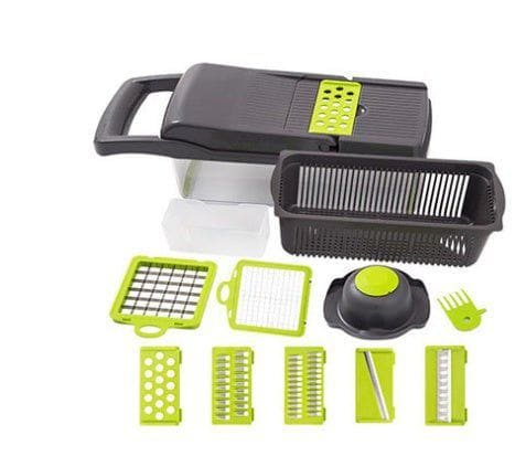 7 - in - 1 Multifunctional Vegetable Cutter – Slicer, Dicer & Grater Set for Fruits and Veggies with Interchangeable Blades by LUXE AHMAR – Available at LUXE AHMAR