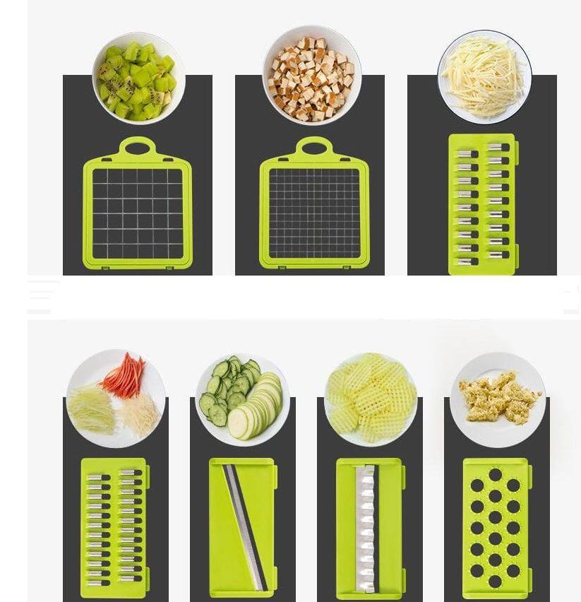 7 - in - 1 Multifunctional Vegetable Cutter – Slicer, Dicer & Grater Set for Fruits and Veggies with Interchangeable Blades by LUXE AHMAR – Available at LUXE AHMAR
