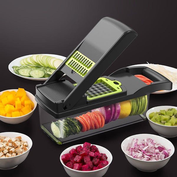 7 - in - 1 Multifunctional Vegetable Cutter – Slicer, Dicer & Grater Set for Fruits and Veggies with Interchangeable Blades by LUXE AHMAR – Available at LUXE AHMAR