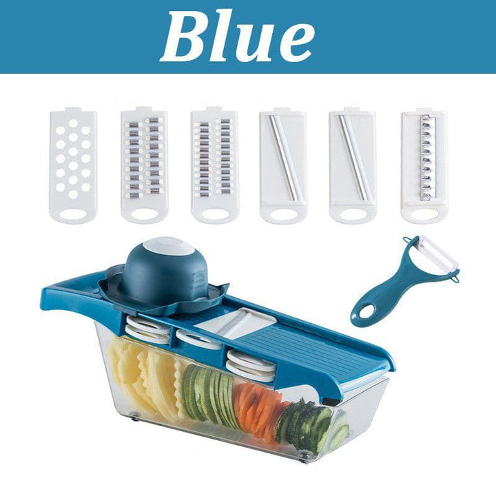 7 - in - 1 Multifunctional Vegetable Cutter – Slicer, Dicer & Grater Set for Fruits and Veggies with Interchangeable Blades by LUXE AHMAR – Available at LUXE AHMAR