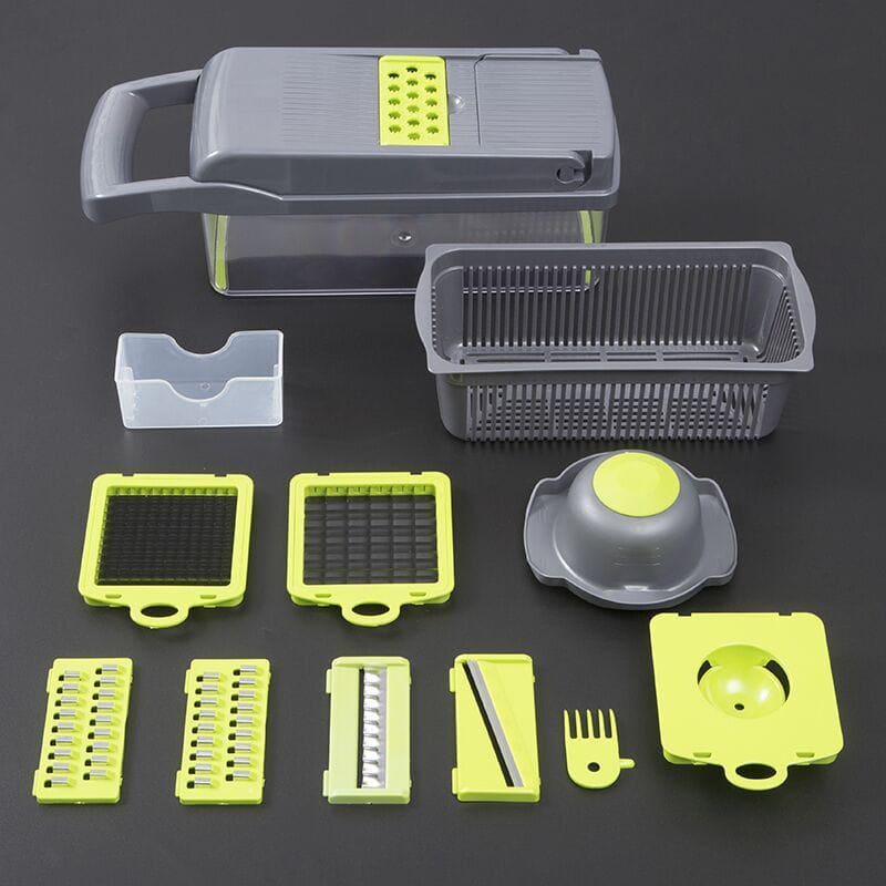 7 - in - 1 Multifunctional Vegetable Cutter – Slicer, Dicer & Grater Set for Fruits and Veggies with Interchangeable Blades by LUXE AHMAR – Available at LUXE AHMAR