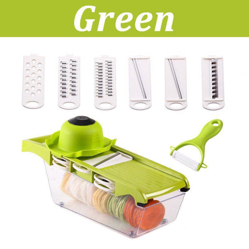 7 - in - 1 Multifunctional Vegetable Cutter – Slicer, Dicer & Grater Set for Fruits and Veggies with Interchangeable Blades by LUXE AHMAR – Available at LUXE AHMAR