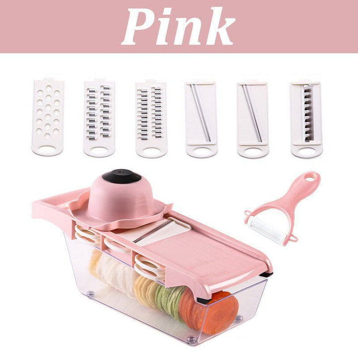 7 - in - 1 Multifunctional Vegetable Cutter – Slicer, Dicer & Grater Set for Fruits and Veggies with Interchangeable Blades by LUXE AHMAR – Available at LUXE AHMAR