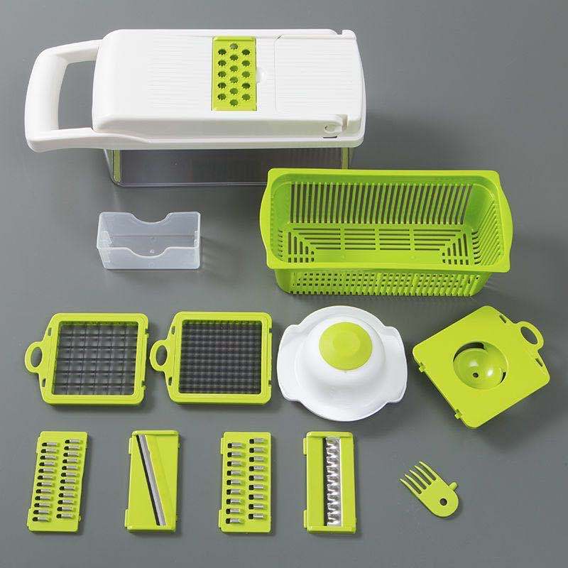 7 - in - 1 Multifunctional Vegetable Cutter – Slicer, Dicer & Grater Set for Fruits and Veggies with Interchangeable Blades by LUXE AHMAR – Available at LUXE AHMAR