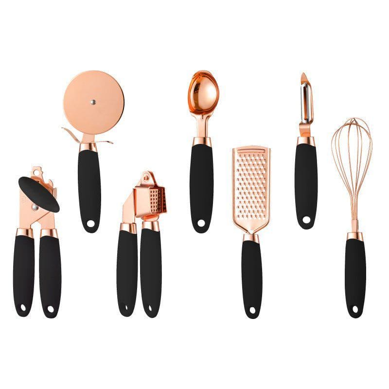 7 - Piece Rose Gold Stainless Steel Kitchen Tool Set – Elegant Countertop Cooking Utensils Organizer by LUXE AHMAR – Available at LUXE AHMAR