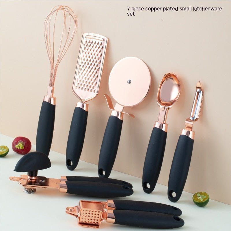 7 - Piece Rose Gold Stainless Steel Kitchen Tool Set – Elegant Countertop Cooking Utensils Organizer by LUXE AHMAR – Available at LUXE AHMAR