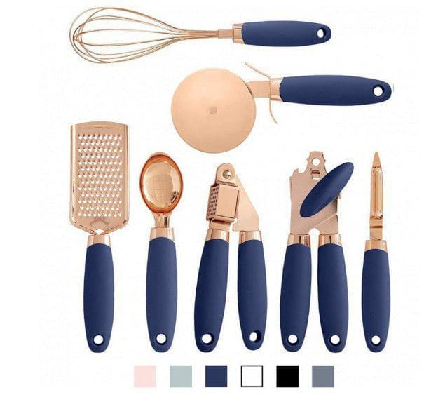 7 - Piece Rose Gold Stainless Steel Kitchen Tool Set – Elegant Countertop Cooking Utensils Organizer by LUXE AHMAR – Available at LUXE AHMAR