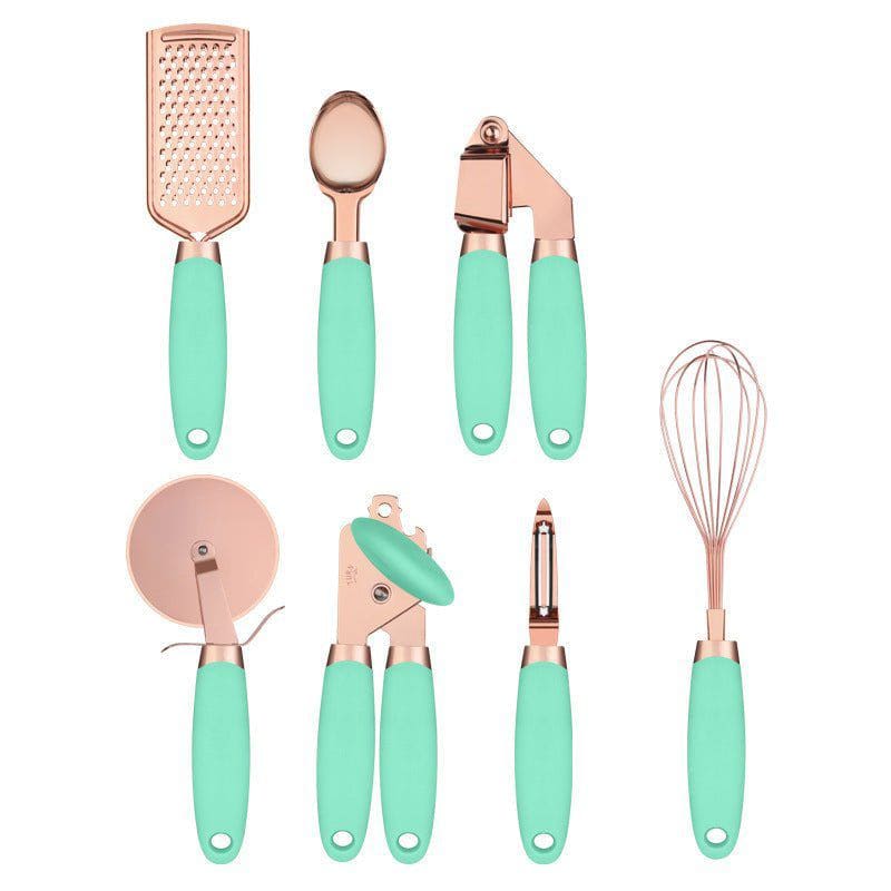 7 - Piece Rose Gold Stainless Steel Kitchen Tool Set – Elegant Countertop Cooking Utensils Organizer by LUXE AHMAR – Available at LUXE AHMAR