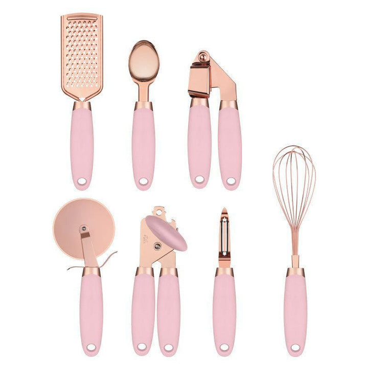 7 - Piece Rose Gold Stainless Steel Kitchen Tool Set – Elegant Countertop Cooking Utensils Organizer by LUXE AHMAR – Available at LUXE AHMAR