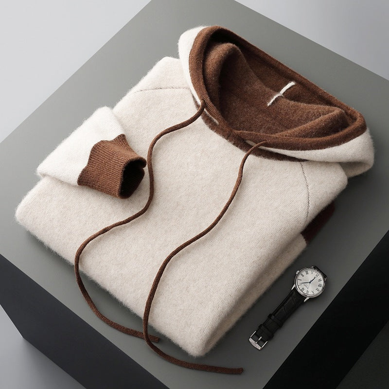 Men’s Knitted Hooded Pullover Sweater – Loose-Fit Winter Korean Style Coat