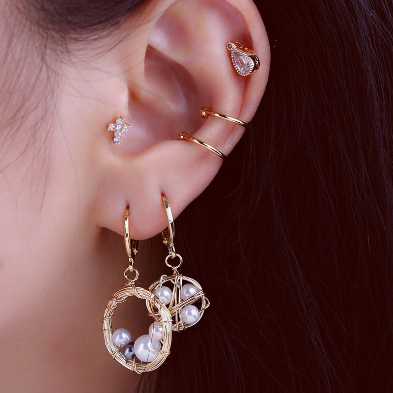 Light Luxury Ocean Series Ear Clip European And American Handmade Pearl Earrings