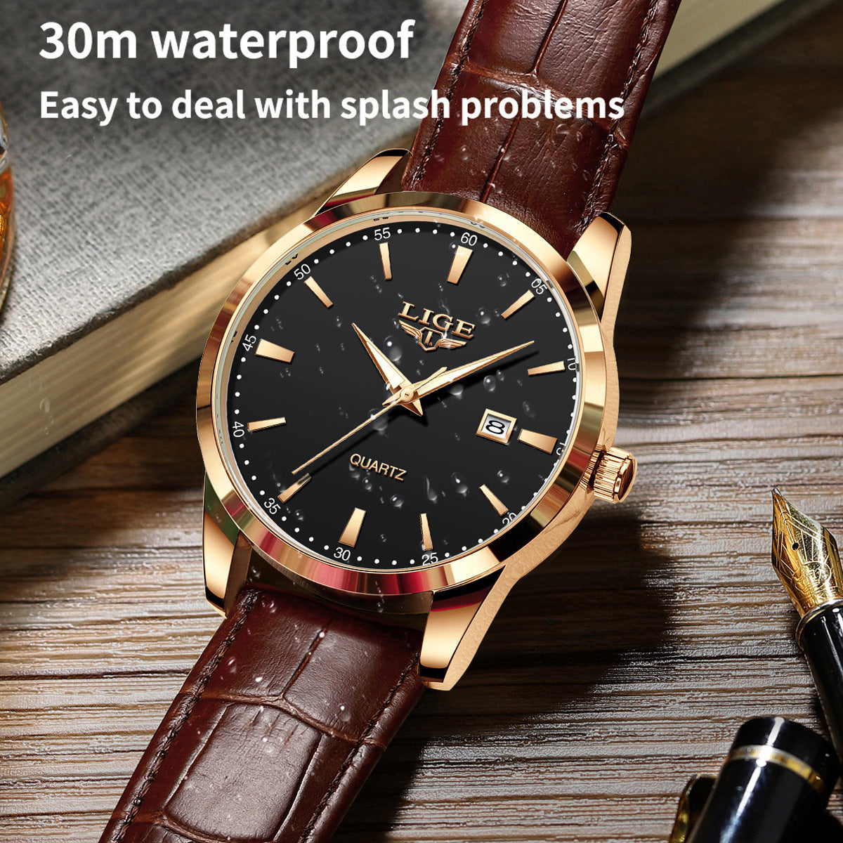 New Men's Quartz Watch Single Calendar Three Needle Leather Belt Waterproof