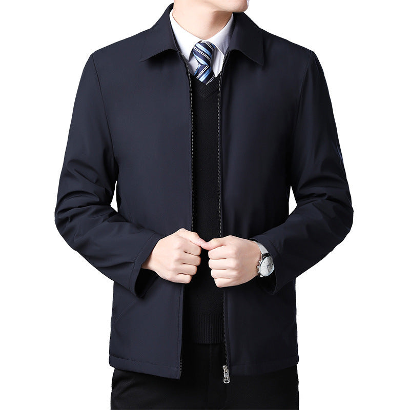 Men’s Casual Lapel Jacket – Slim Fit Business-Style Polyester Coat for Middle-Aged Men