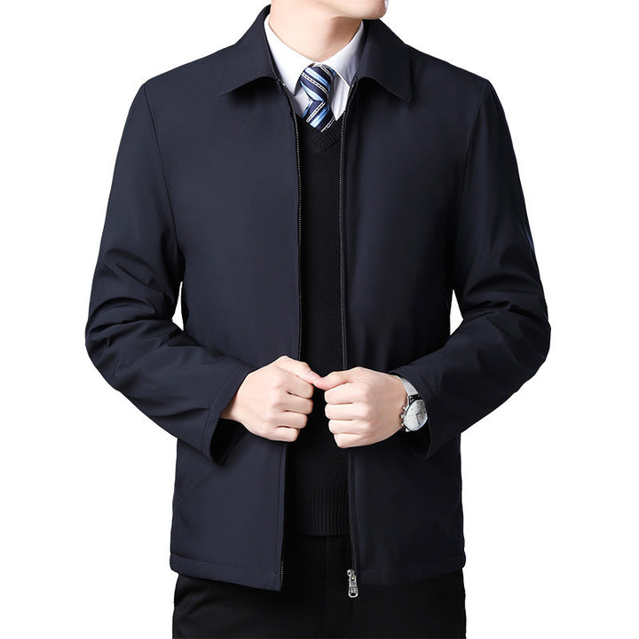 Men’s Casual Lapel Jacket – Slim Fit Business-Style Polyester Coat for Middle-Aged Men