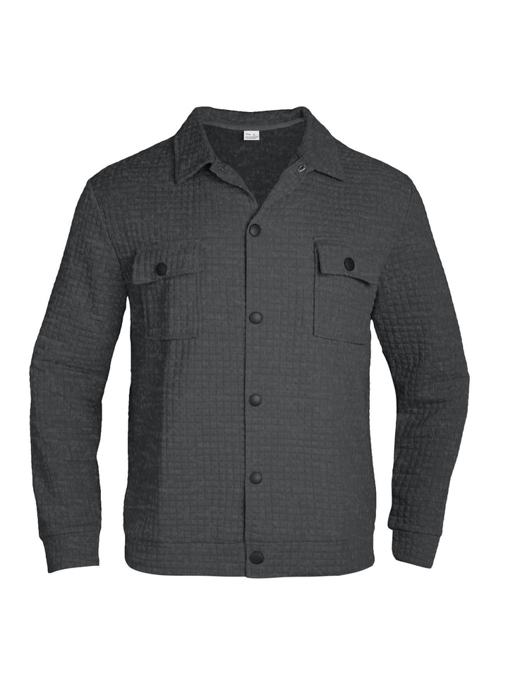 Men’s Casual Jacquard Checkered Knit Shirt – Loose-Fit Autumn Cardigan