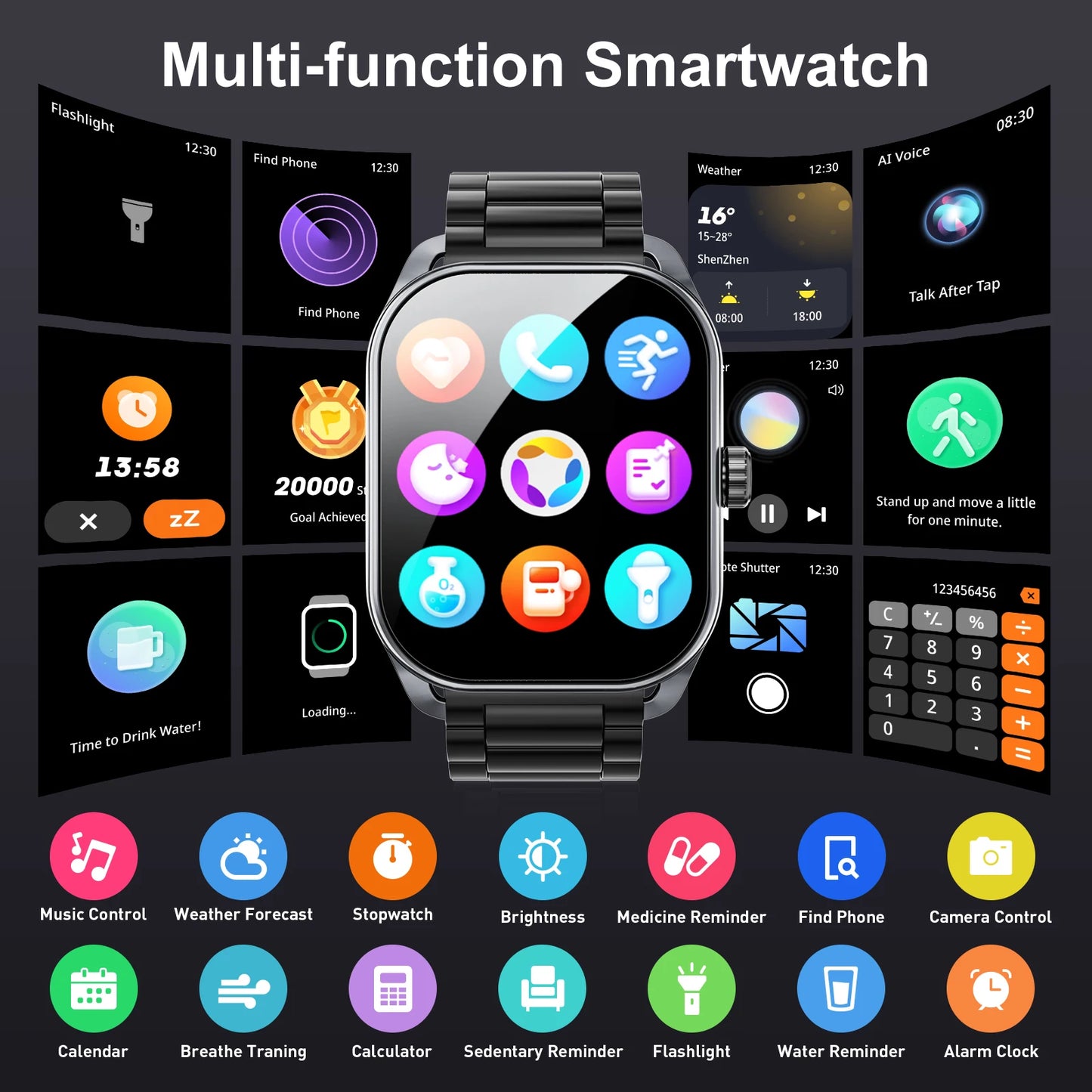 Karchilor 2025 Smart Watch 2.01" Curved Screen Bluetooth Call IP68 Waterproof Fitness Tracker for Men