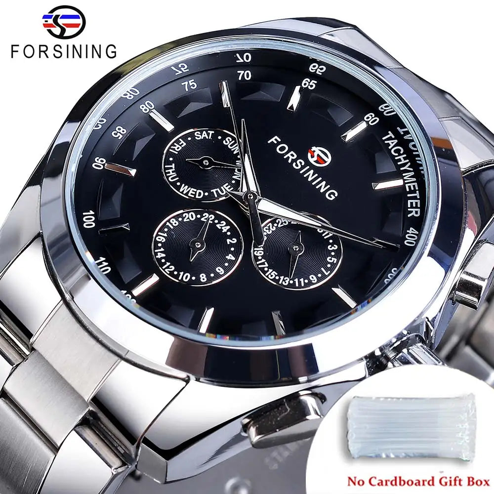 Forsining Business Style Automatic Watch for Men – Black Dial Mechanical Wristwatch with Calendar & Luminous Pointers, Free Shipping to Brazil