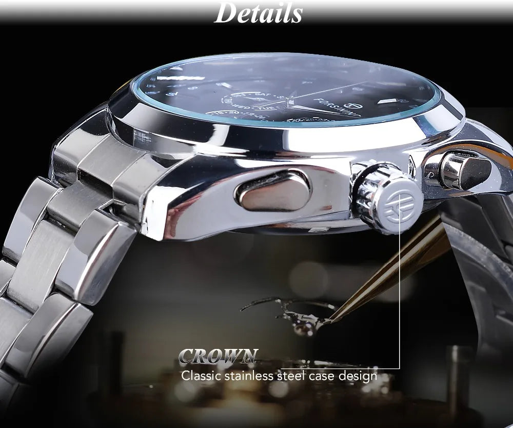 Forsining Business Style Automatic Watch for Men – Black Dial Mechanical Wristwatch with Calendar & Luminous Pointers, Free Shipping to Brazil