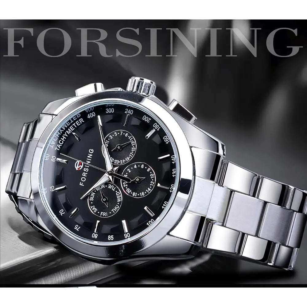 Forsining Business Style Automatic Watch for Men – Black Dial Mechanical Wristwatch with Calendar & Luminous Pointers, Free Shipping to Brazil