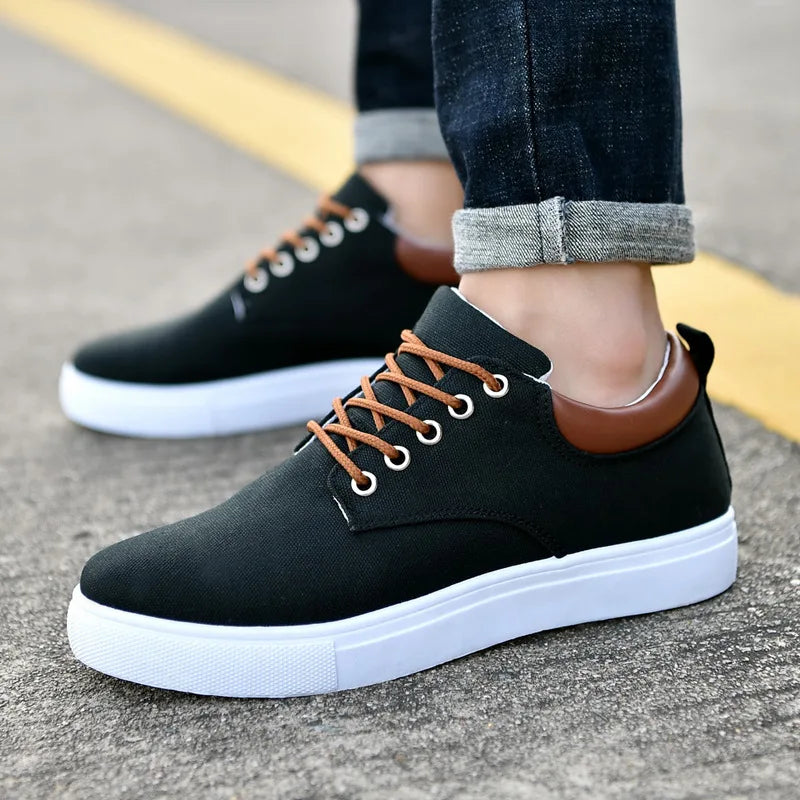 Men's Black Canvas Sneakers – Lace-Up Classic Casual Shoes | Spring 2024 Collection