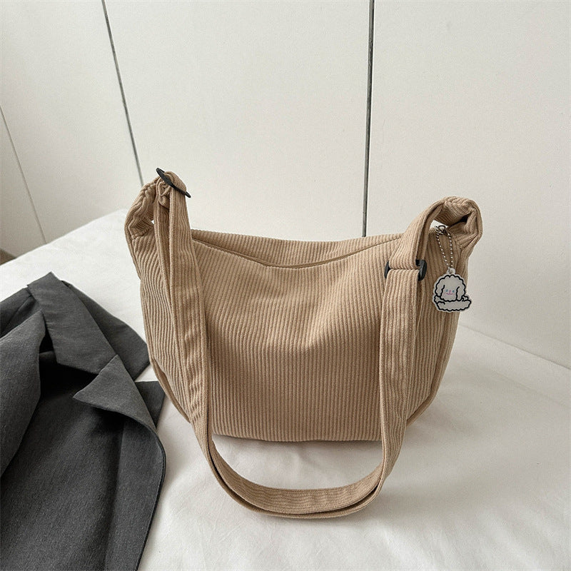 Corduroy Dumpling Shape One-Shoulder Messenger Bag - Street Trend for Students