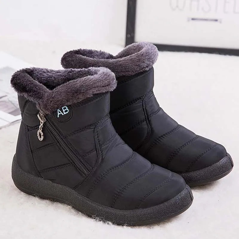 Women's Waterproof Winter Boots - Soft Fur Snow Boots with Zipper