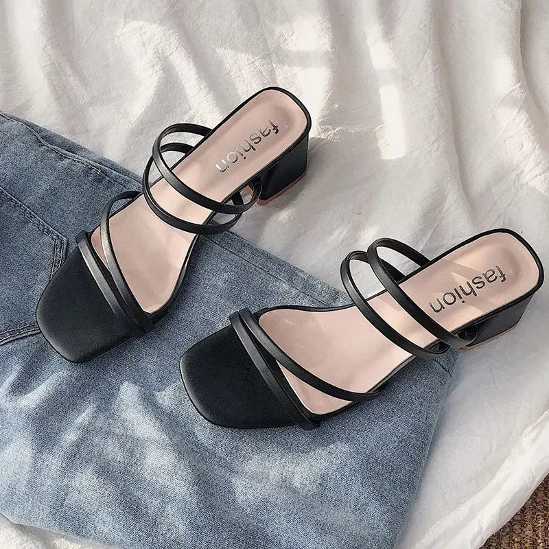 2025 New Women’s High Heel Sandals – Casual Summer Shoes with Square Heel, Open Toe, Ankle Strap, Wedge Sandalias for Women