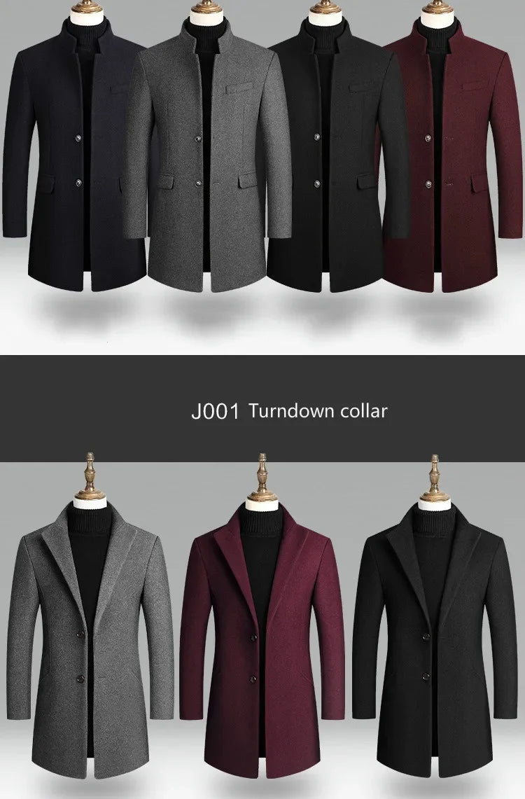 New Autumn Winter Woolen Coat for Men – Casual Slim Fit Windbreaker Mid-Length Cardigans Blends Jacket Coats (4XL-M)