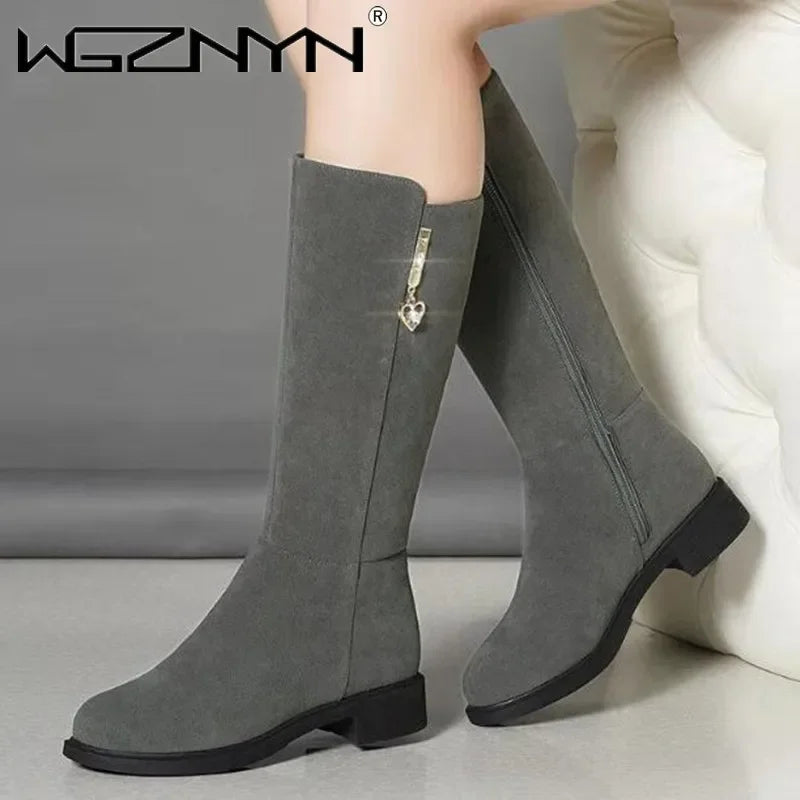 2025 Women’s Warm Plush Snow Boots - Flat Casual Winter Shoes with Side Zipper