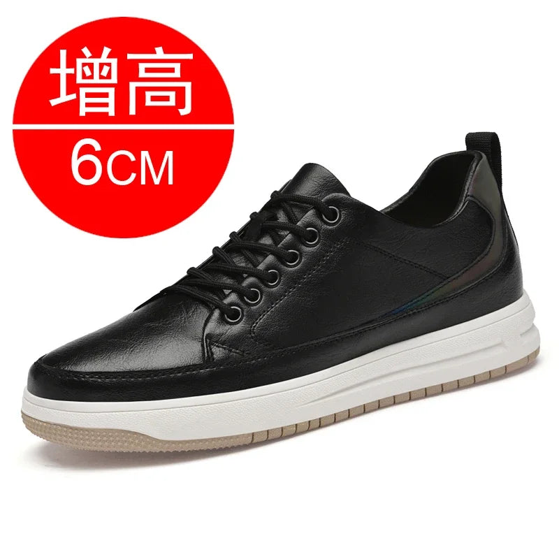 Men's Leather Elevator Shoes – Casual Sneakers with 6cm-8cm Heightening Insoles for Added Comfort