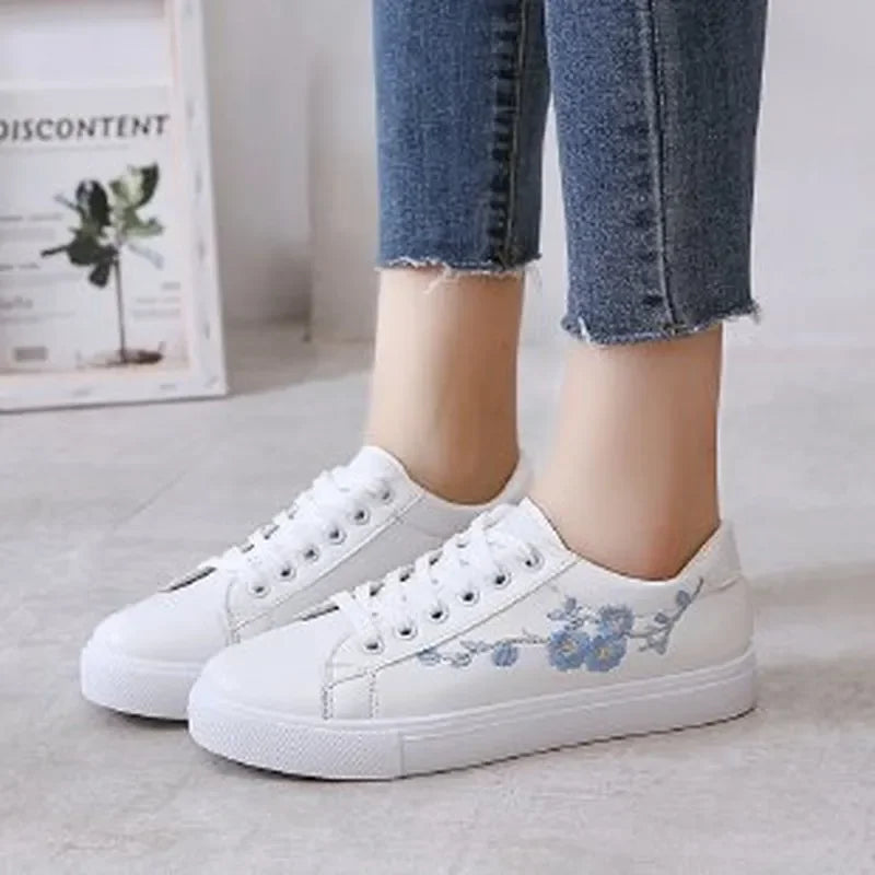 Women's Embroidered Lace-Up Sneakers – Breathable Casual Shoes 2025