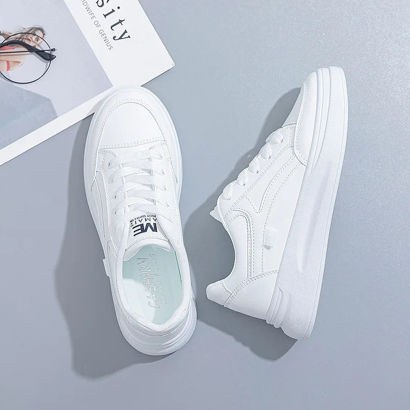 Women's Casual Sneakers 2024 – Thick Sole White Platform Shoes, Breathable Spring & Autumn Tennis Shoes, Trendy Round Toe Female Footwear