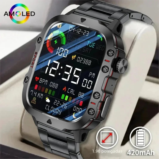 Men's Smart Watch Bluetooth Call 1.96" AMOLED Fitness Tracker IP68 Waterproof for Xiaomi & Android