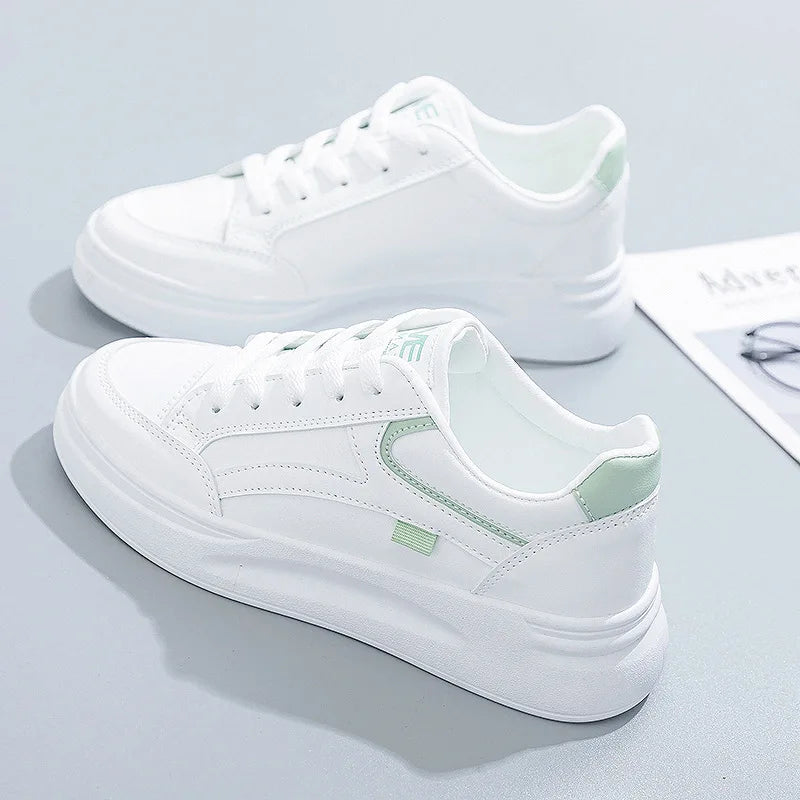 Women's Casual Sneakers 2024 – Thick Sole White Platform Shoes, Breathable Spring & Autumn Tennis Shoes, Trendy Round Toe Female Footwear