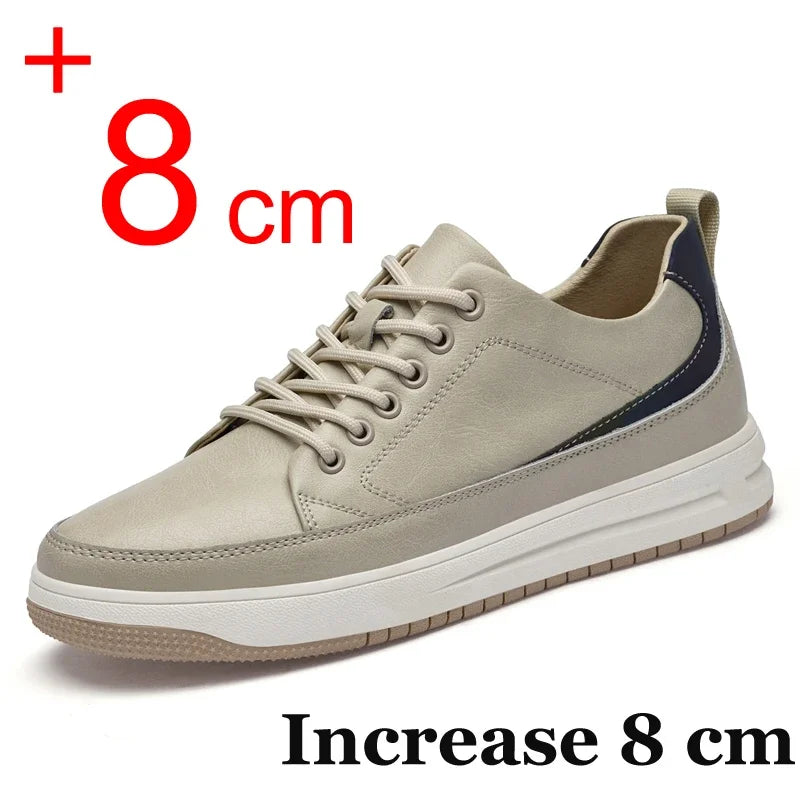 Men's Leather Elevator Shoes – Casual Sneakers with 6cm-8cm Heightening Insoles for Added Comfort