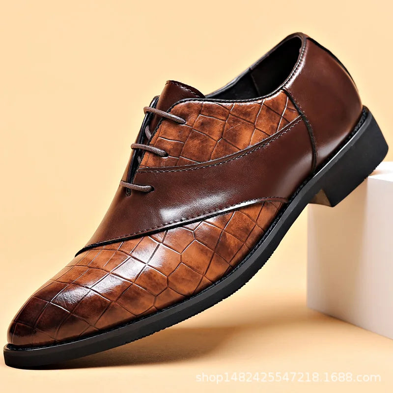 Luxury Leather Derby Shoes for Men – Pointed Toe Lace-Up Handmade Formal Business Footwear