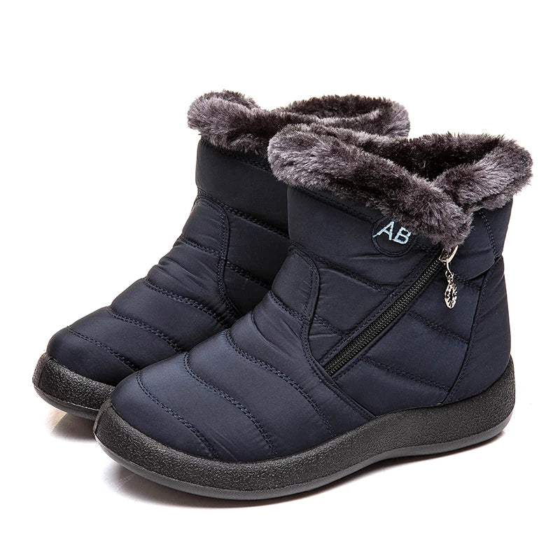 Women's Waterproof Winter Boots - Soft Fur Snow Boots with Zipper