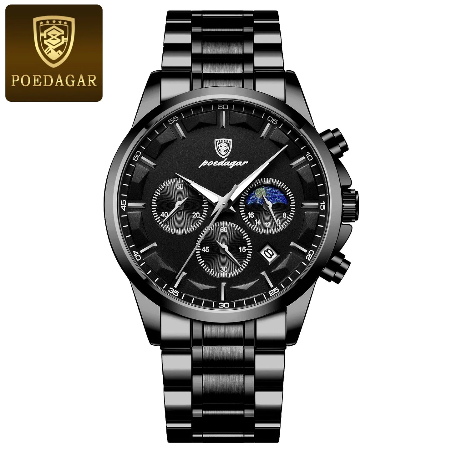 POEDAGAR Men's Luxury Sports Quartz Watch - Waterproof Chronograph with Luminous Hands & Leather Strap