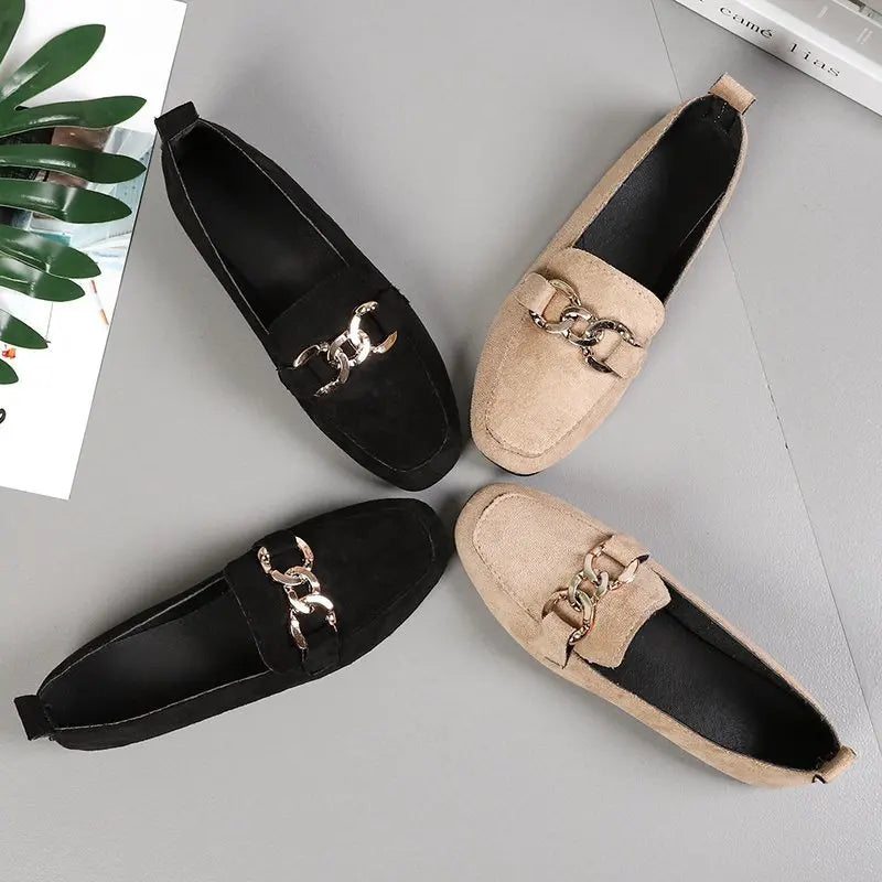 Spring Fashion Metal Loafer Flats for Women – Quality Slip-On Moccasins, Size 35-41