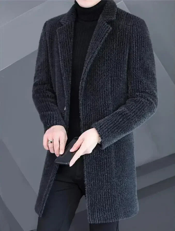 2024 High-end Feel Men Fashion Handsome All Woolen Coat Suit Collar Long Trench Coat Woolen Coat Thick Casual Winter Jacket Men