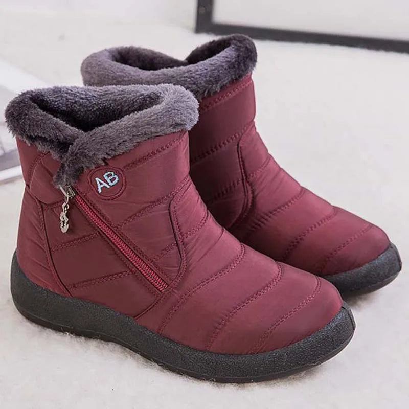 Women's Waterproof Winter Boots - Soft Fur Snow Boots with Zipper