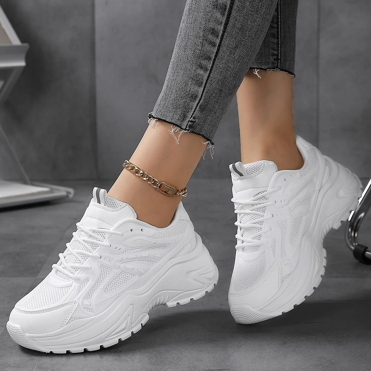 Women’s Fashionable Chunky Mesh Sneakers – Breathable & Comfortable Elevator Design