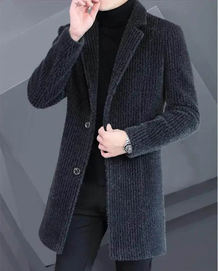 2024 High-end Feel Men Fashion Handsome All Woolen Coat Suit Collar Long Trench Coat Woolen Coat Thick Casual Winter Jacket Men