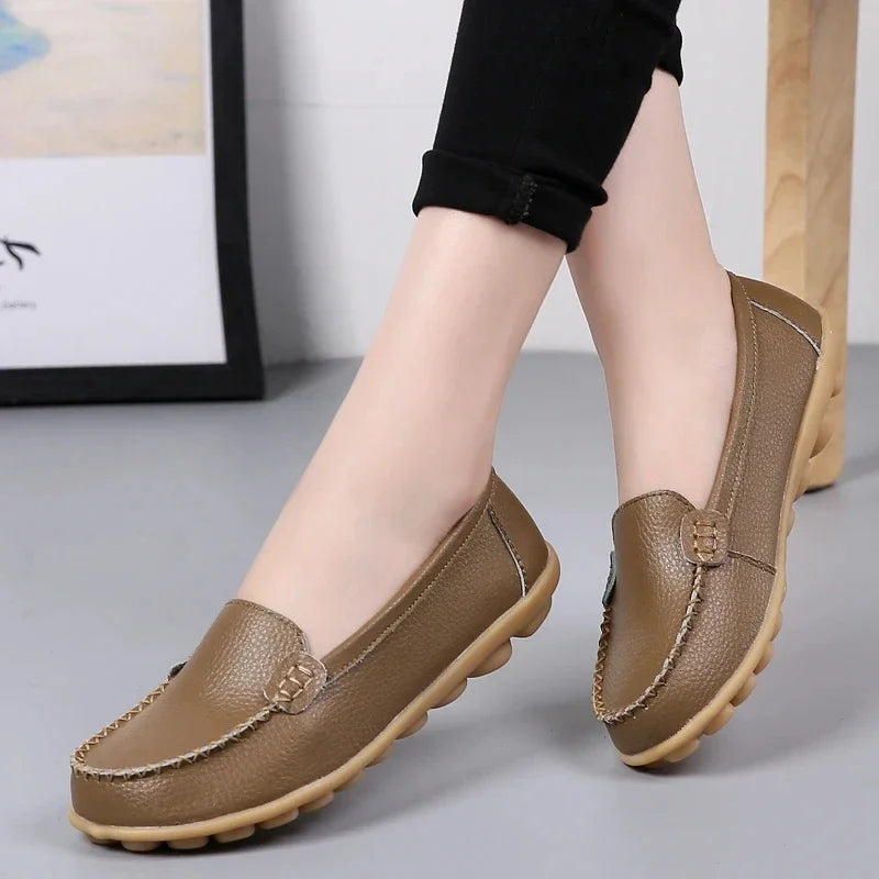 Women's Ballet Flats – Cut-Out Leather Breathable Moccasins, Casual Ballerina Boat Shoes